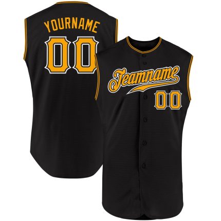 Personalized Black White Gold Sleeveless Baseball Jersey for Men and Women Personalized Black Gold-White Sleeveless Baseball