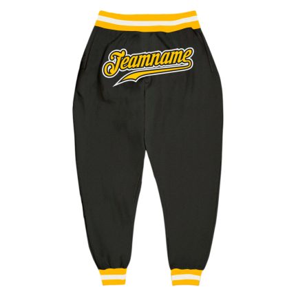 Personalized Sports Pants in Black and Gold White Design for Men Women Personalized Black Gold-White Sports Pants