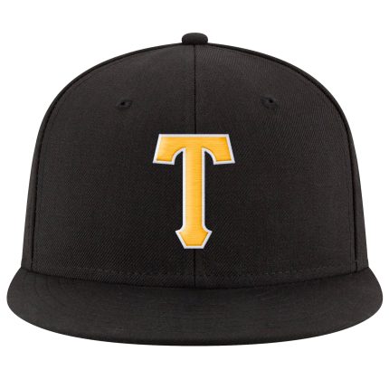 Custom Adjustable Snapback Hat with Personalized Team Name & Number - Black Gold White Stitched Personalized Black Gold-White