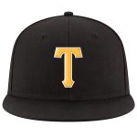 Personalized Adjustable Snapback Hat in Black and Gold with White Stitching Personalized Black Gold-White Stitched Adjustable