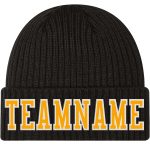 Personalized Cuffed Knit Hat in Black with Gold and White Stitching Personalized Black Gold-White Stitched Cuffed Knit Hat