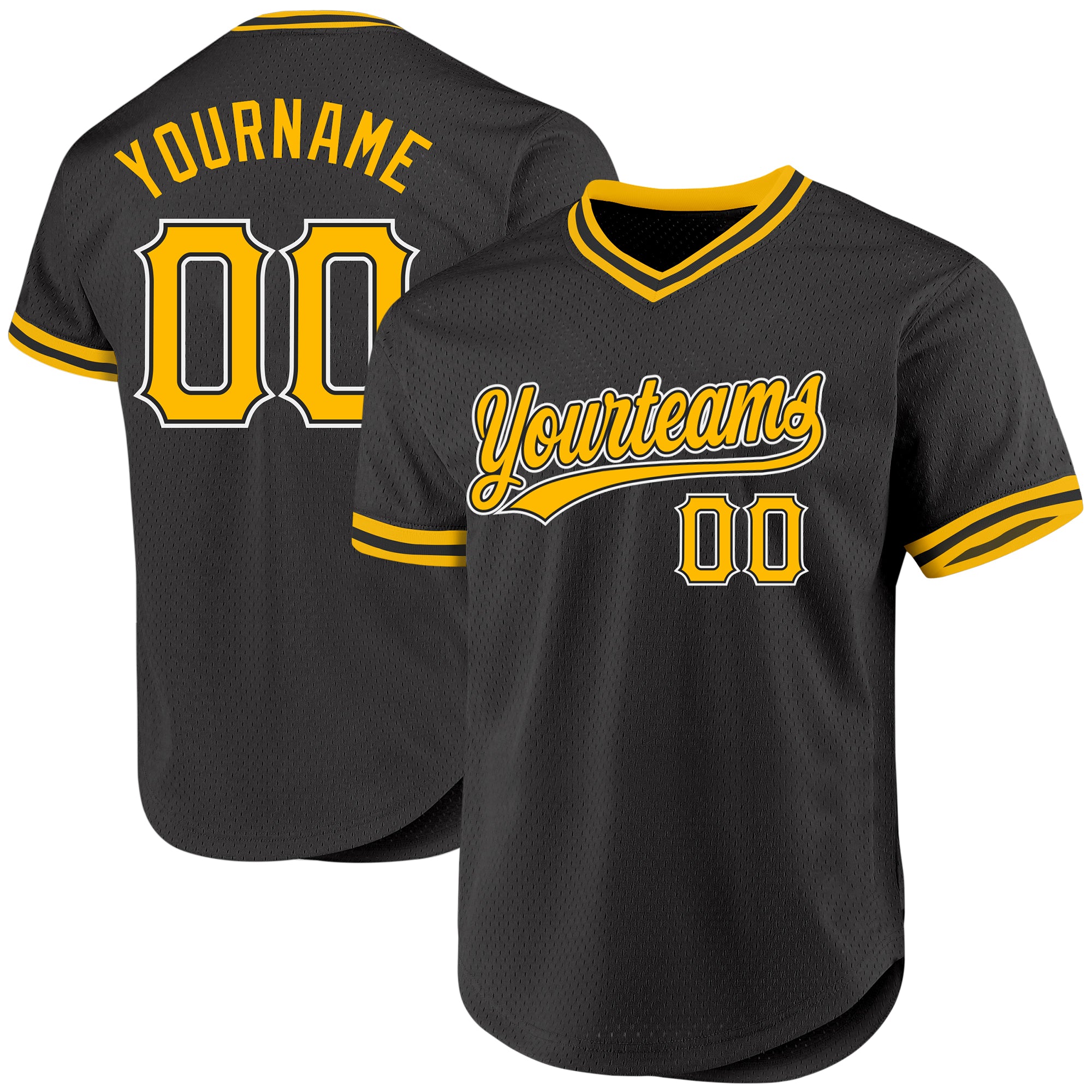 Personalized Black Gold White Throwback Baseball Jersey for Men and Women Personalized Black Gold-White Throwback Baseball
