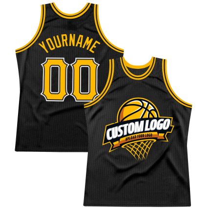 Personalized Black Gold-White Throwback Basketball Jersey - Custom Sports Apparel Personalized Black Gold-White Throwback