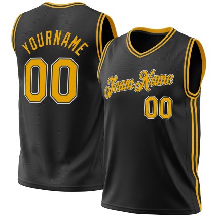 Personalized Black and Gold Throwback Basketball Jersey for Kids 4 Personalized Black Gold-White Throwback Basketball Jersey