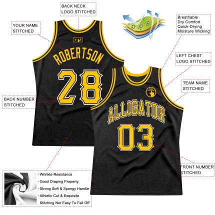 Custom Black and Gold Basketball Jersey - White Throwback Style Personalized Black Gold-White Throwback Basketball Jersey