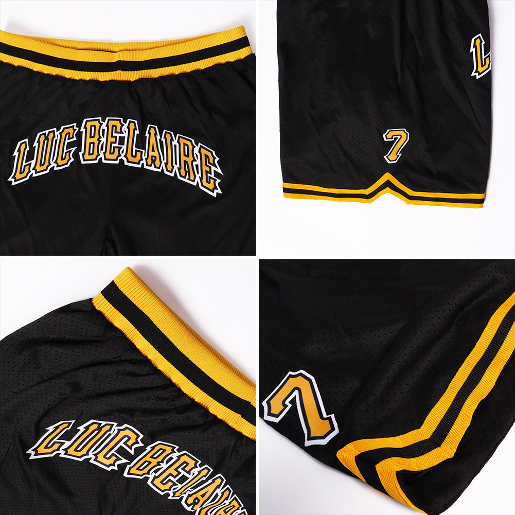 Personalized Black Gold White Basketball Shorts - Throwback Style for Men Personalized Black Gold-White Throwback Basketball - Image 5