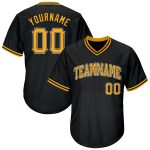 Personalized Baseball Jersey Shirt - Black Gold-White Throwback Rib-Knit Design Personalized Black Gold-White Throwback Rib-Knit