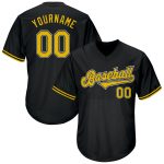Personalized Baseball Jersey Shirt in Black, Gold, White - Throwback Rib-Knit Style Personalized Black Gold-White Throwback