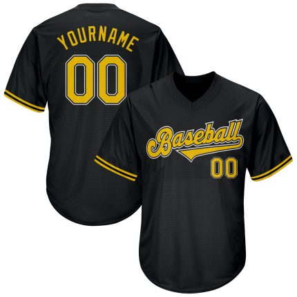 Personalized Baseball Jersey Shirt in Black, Gold, White - Throwback Rib-Knit Style Personalized Black Gold-White Throwback