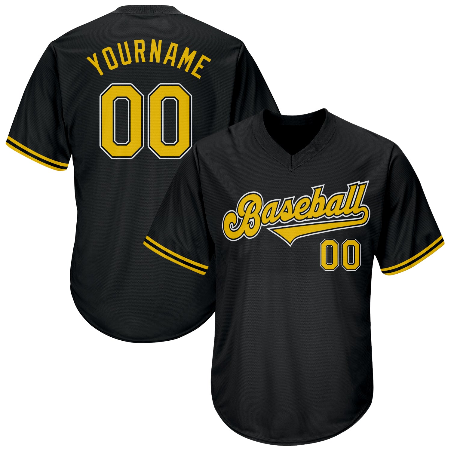 Personalized Baseball Jersey Shirt in Black, Gold, White - Throwback Rib-Knit Style Personalized Black Gold-White Throwback