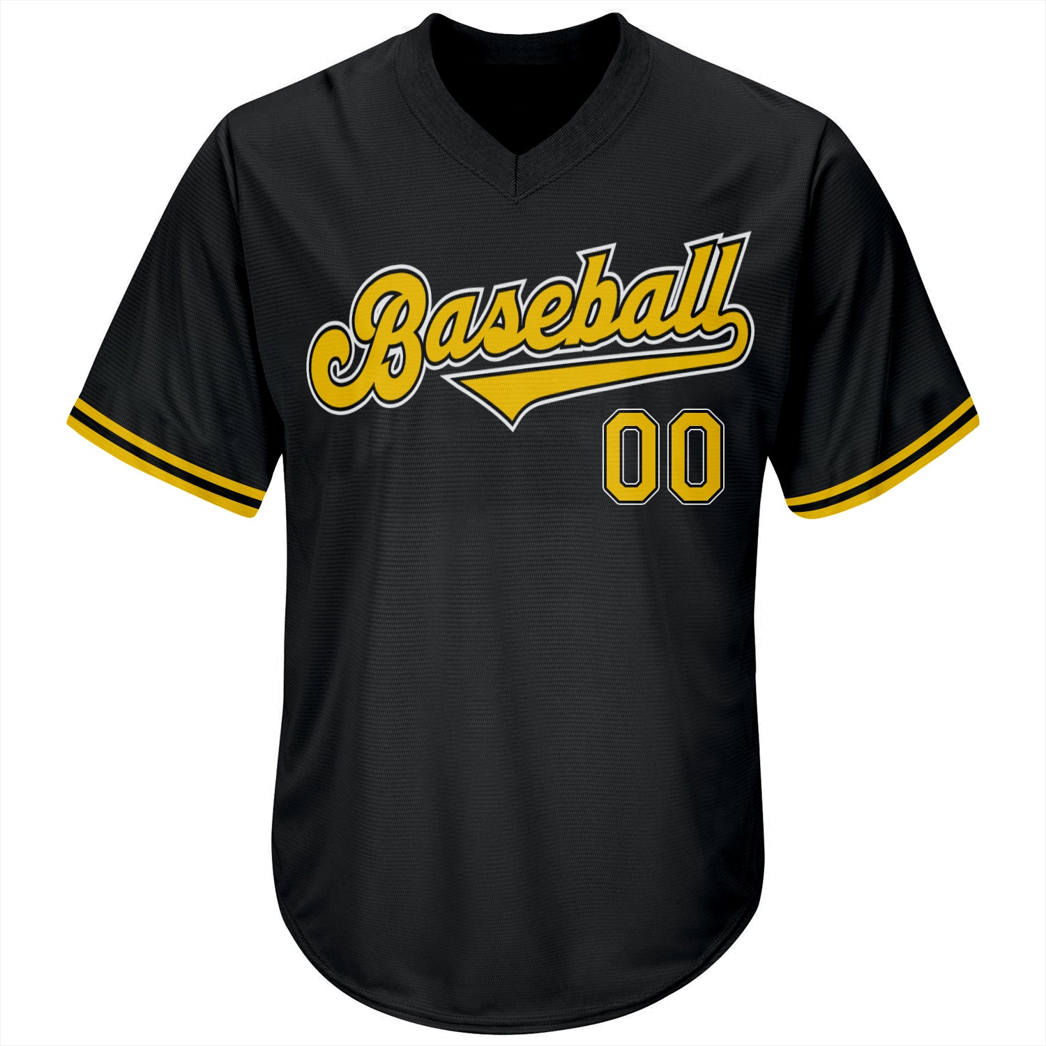 Personalized Baseball Jersey Shirt in Black, Gold, White - Throwback Rib-Knit Style Personalized Black Gold-White Throwback - Image 2