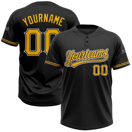 Personalized Black Gold White Unisex Softball Jersey - Two-Button Design, Comfortable Fit Personalized Black Gold-White Two-Button
