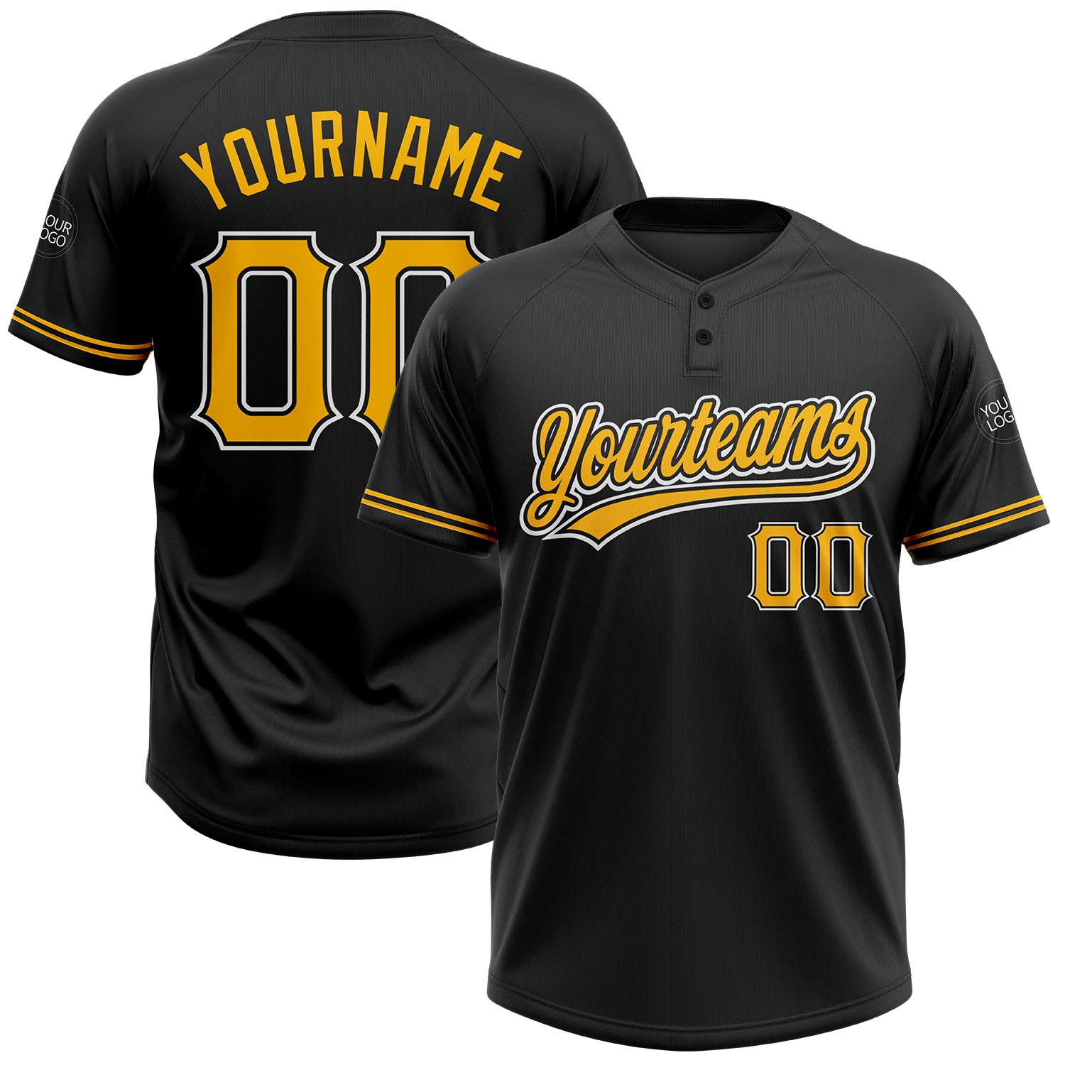 Personalized Black Gold White Unisex Softball Jersey - Two-Button Design Personalized Black Gold-White Two-Button Unisex