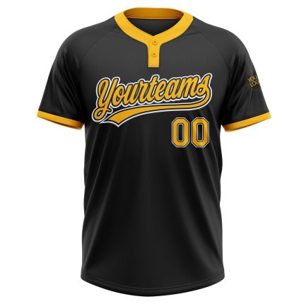 Personalized Black and Gold Two-Button Unisex Softball Jersey Personalized Black Gold-White Two-Button Unisex Softball Jersey