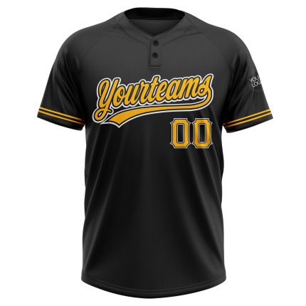 Personalized Black Gold White Unisex Softball Jersey - Two-Button Design Personalized Black Gold-White Two-Button Unisex