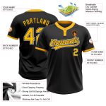 Custom Name and Number Unisex Softball Jersey - Personalized Black Gold-White Two-Button Style Personalized Black Gold-White