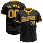 Custom Name and Number Unisex Softball Jersey - Personalized Black Gold-White Two-Button Style Personalized Black Gold-White