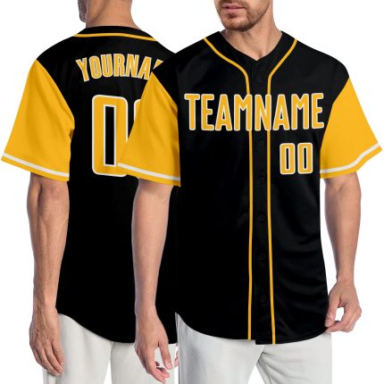 Custom Two Tone Black Gold White Baseball Jersey for Men and Women Personalized Black Gold-White Two Tone Baseball Jersey