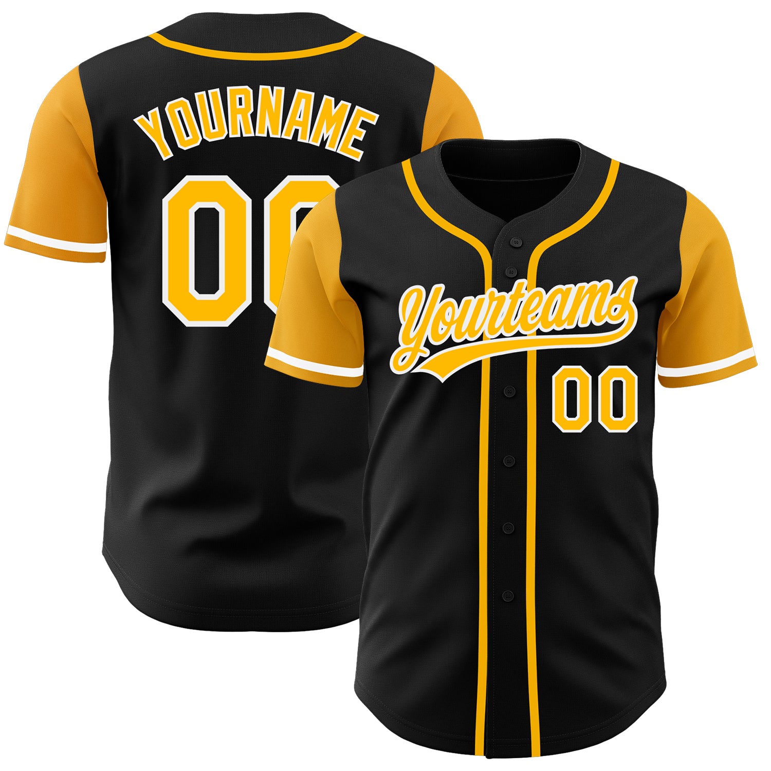 Personalized Black Gold White Two Tone Baseball Jersey - Custom Jersey for Men and Women Personalized Black Gold-White Two