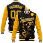 Personalized 3D Black Gold White Wolf Varsity Letterman Jacket Full-Snap Bomber Personalized Black Gold-White Wolf 3D Bomber