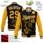 Custom Name Number Personalized Black Gold White Wolf 3D Bomber Varsity Jacket Full-Snap Letterman Design Personalized Black