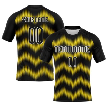 Custom Name Number Personalized Black Gold White Zigzag Volleyball Uniform Jersey Personalized Black Gold-White Zigzag Sublimation