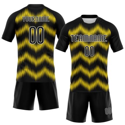 Custom Name Number Personalized Black Gold White Zigzag Volleyball Uniform Jersey Personalized Black Gold-White Zigzag Sublimation