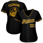 Personalized Baseball Jersey in Black Gold-Yellow for Custom Supporter Gear Personalized Black Gold-Yellow Baseball Jersey