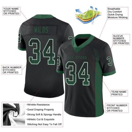 Custom Name Number Black Gotham Green-White Mesh Fashion Football Jersey - Personalized Team Jersey Personalized Black Gotham