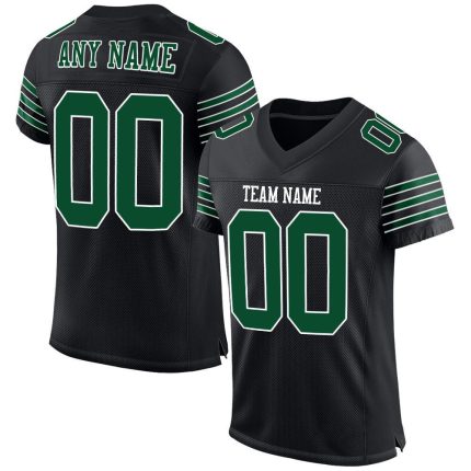 Personalized Black Mesh Football Jersey - Gotham Green and White Design Personalized Black Gotham Green-White Mesh Football