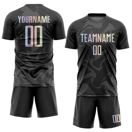 Custom Black Gradient-Gray Soccer Jersey with Curve Lines Design - Sublimation Uniform Personalized Black Gradient-Gray Curve