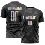Custom Black Gradient-Gray Soccer Jersey with Curve Lines Design - Sublimation Uniform Personalized Black Gradient-Gray Curve