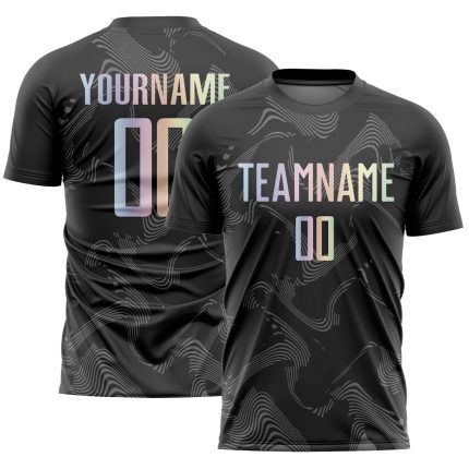 Custom Black Gradient-Gray Soccer Jersey with Curve Lines Design - Sublimation Uniform Personalized Black Gradient-Gray Curve