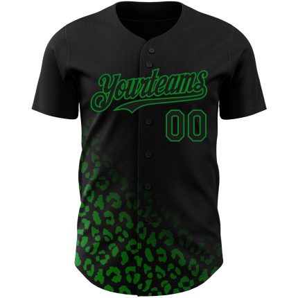 Personalized 3D Leopard Print Black and Green Fashion Baseball Jersey Personalized Black Grass Green 3D Leopard Print Fade