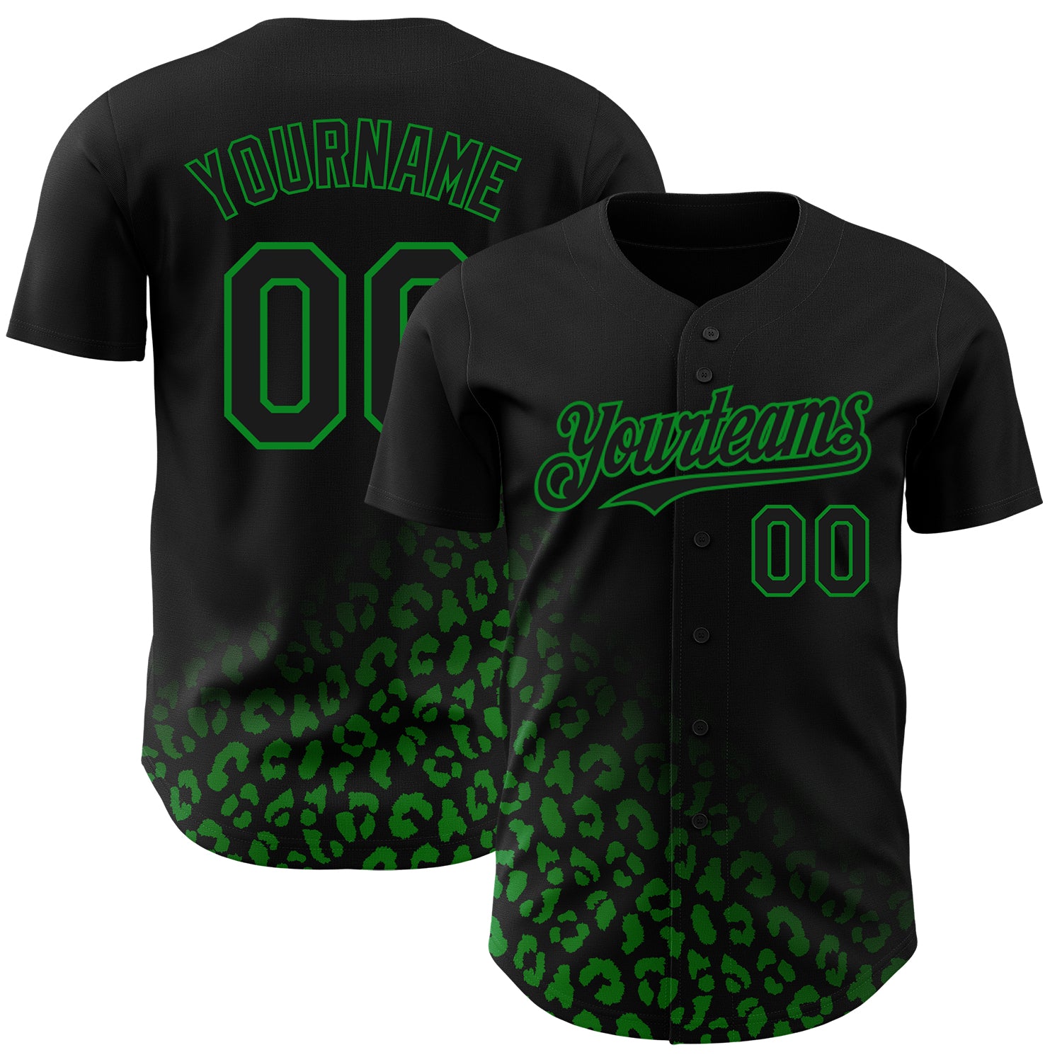 Personalized 3D Leopard Print Black and Green Fashion Baseball Jersey Personalized Black Grass Green 3D Leopard Print Fade