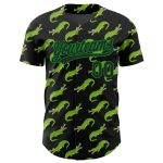 Custom Name and Number Authentic Baseball Jersey, Personalized 3D Black Grass Green Crocodile Design Personalized Black Grass