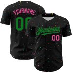 Custom Name Number Baseball Jersey with 3D Pattern Design in Black Green-Pink Confetti - Personalized Team Apparel Personalized