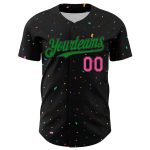 Custom Name Number Baseball Jersey with 3D Pattern Design in Black Green-Pink Confetti - Personalized Team Apparel Personalized