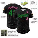 Custom Name Number Baseball Jersey with 3D Pattern Design in Black Green-Pink Confetti - Personalized Team Apparel Personalized