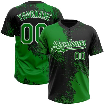 Personalized 3D Abstract Brush Stroke Softball Jersey - Black Green White Two-Button Unisex Design Personalized Black Grass
