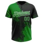 Custom Name and Number Unisex Softball Jersey with 3D Brush Stroke Pattern - Personalized Black and Green White Two-Button Design