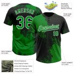 Custom Name and Number Unisex Softball Jersey with 3D Brush Stroke Pattern - Personalized Black and Green White Two-Button Design