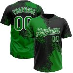 Custom Name and Number Unisex Softball Jersey with 3D Brush Stroke Pattern - Personalized Black and Green White Two-Button Design