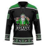 Personalized Santa Claus 3D Hockey Jersey - Black Grass Green White Christmas Lace Neck Design Personalized Black Grass Green-White
