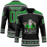 Personalized Santa Claus 3D Hockey Jersey - Black Grass Green White Christmas Lace Neck Design Personalized Black Grass Green-White
