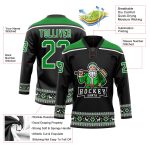 Personalized Santa Claus 3D Hockey Jersey - Black Grass Green White Christmas Lace Neck Design Personalized Black Grass Green-White