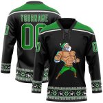 Personalized Black Christmas Jersey 3D Santa Claus Design Green-White Hockey Lace Neck 8897 Personalized Black Grass Green-White