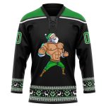 Personalized Black Christmas Jersey 3D Santa Claus Design Green-White Hockey Lace Neck 8897 Personalized Black Grass Green-White