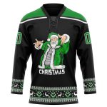 Personalized Christmas Santa Claus Hockey Jersey Black Green-White Custom Name and Number 3D Lace Neck 8897 Personalized