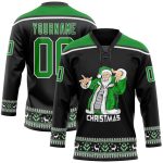 Personalized Christmas Santa Claus Hockey Jersey Black Green-White Custom Name and Number 3D Lace Neck 8897 Personalized